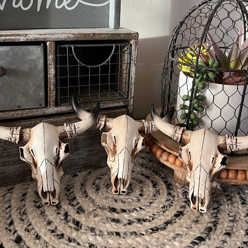 New 3pc Boho Rustic Cow Skulls Wall Decor